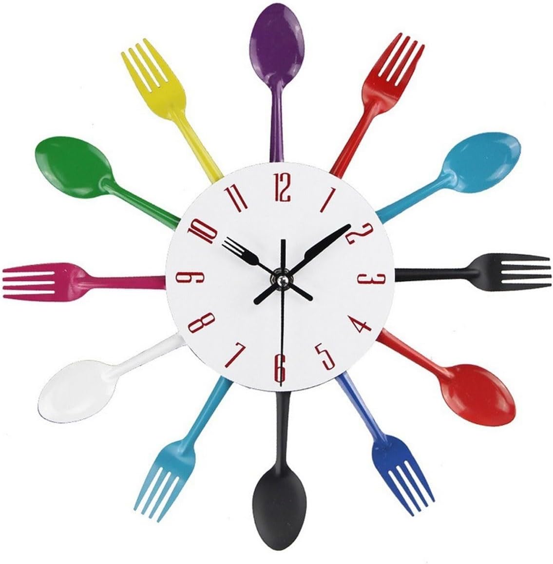 TIOCA Reloj de pared creativo de hierro artesanal, reloj de pared de cocina de metal con cuchara y tenedor de cuarzo, diseño moderno, relojes