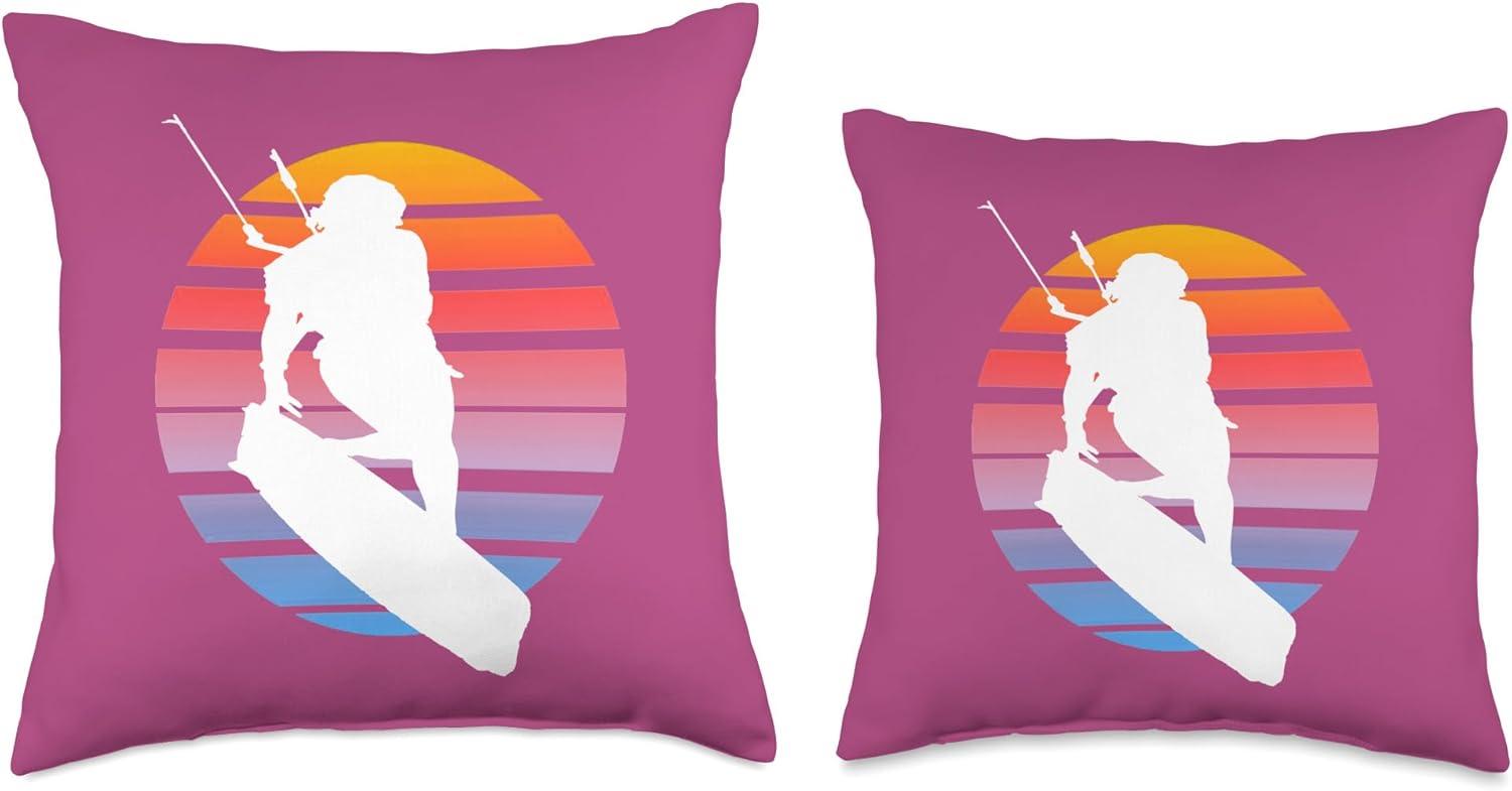 Kitesurfing Female Rider Silhouette Retro Sunset 8 Throw Pillow, 16×16, Multicolor