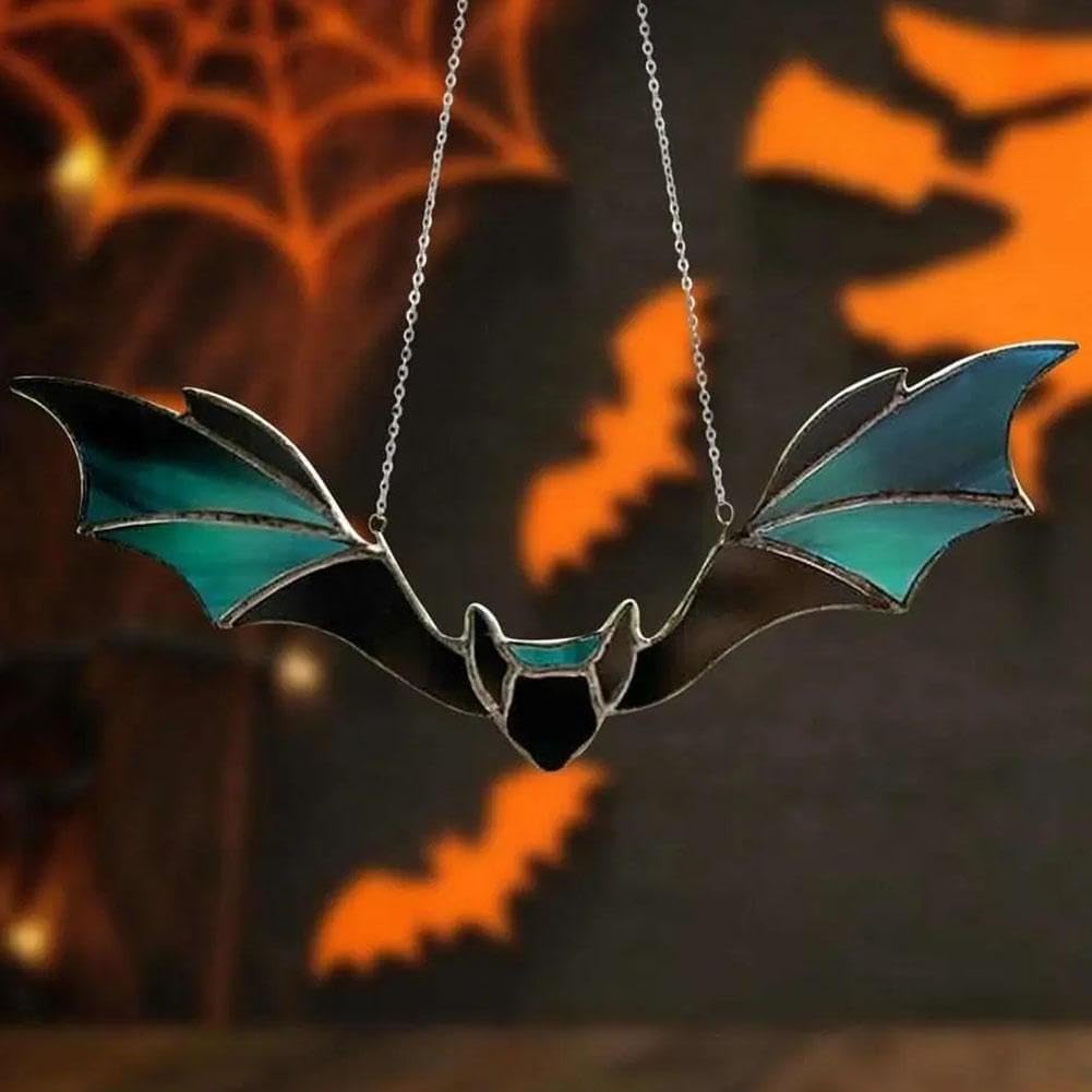 Colgante de murciélago de Halloween con diseño de murciélagos de colores, adorno colgante de espejo de coche, decoración de pared colgante de