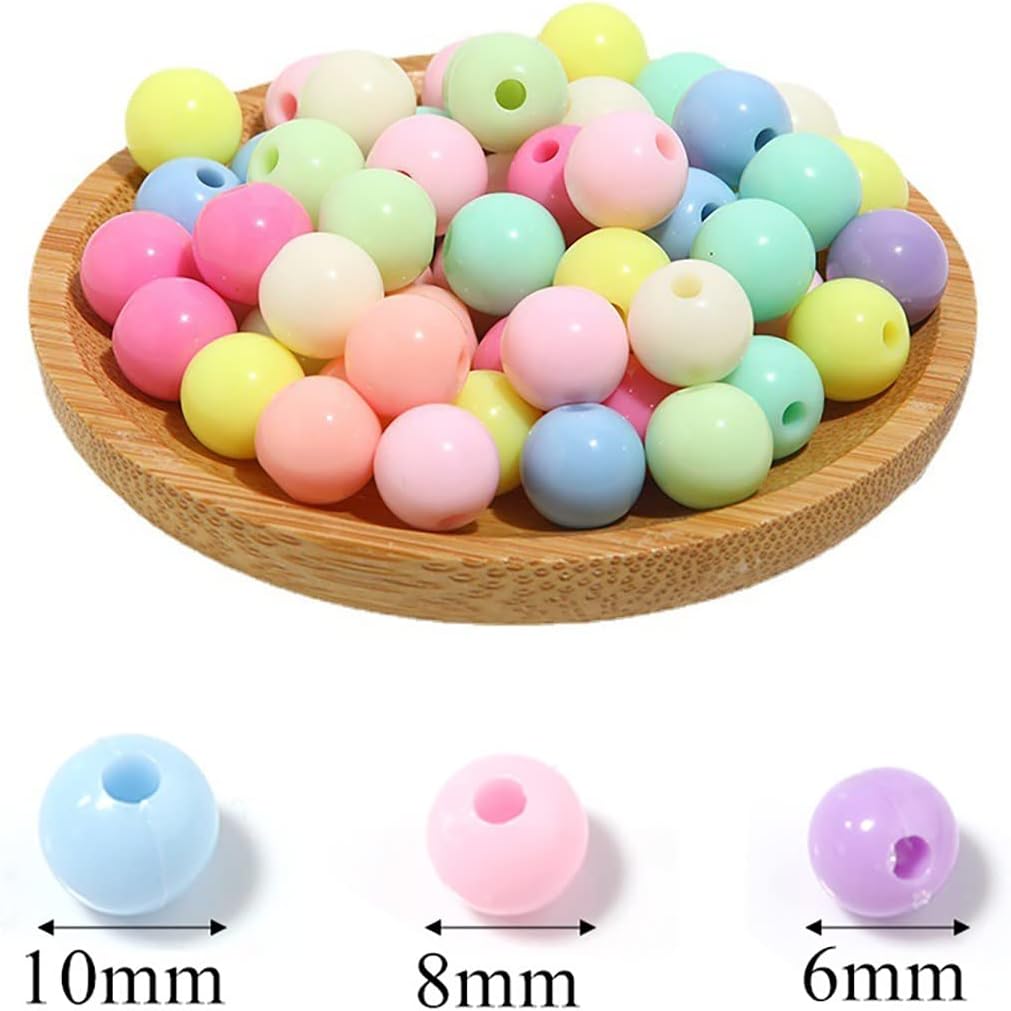 300 cuentas redondas de acrílico de color macarrón de 0.315in para hacer joyas, cuentas de plástico de colores mixtos al azar para hacer pulseras,