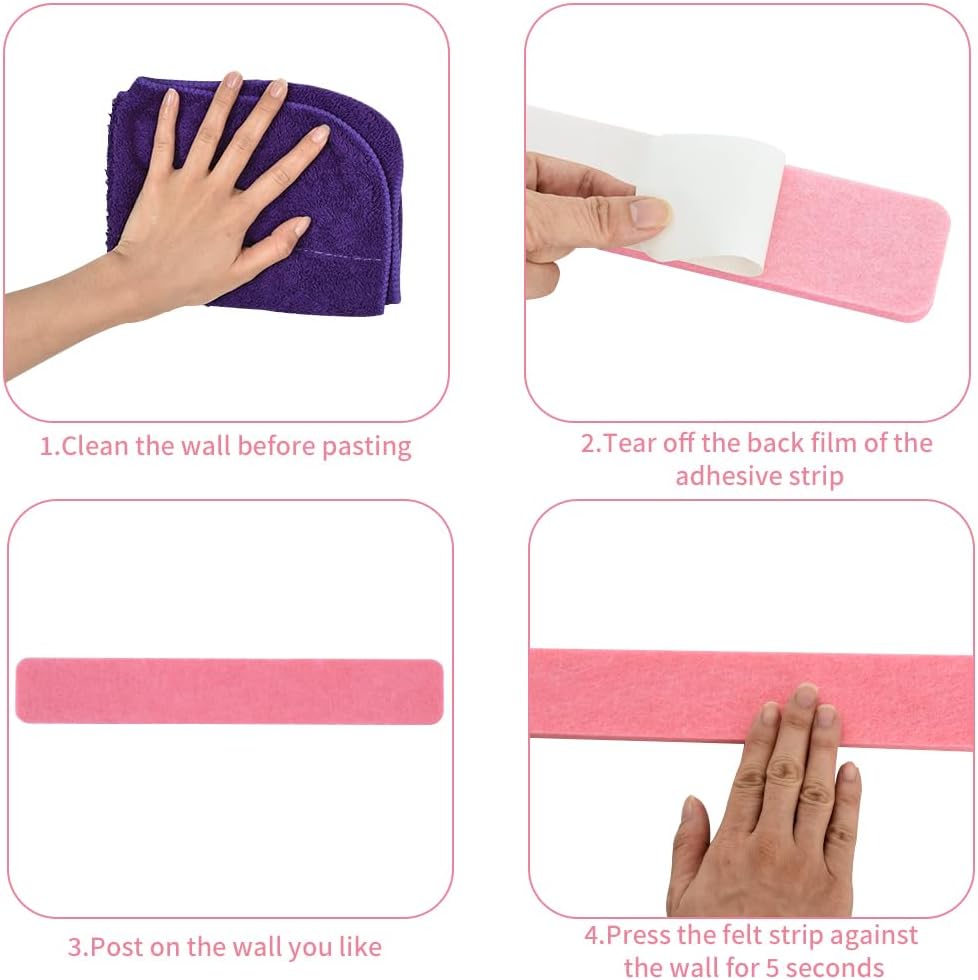 Vuzvuv 8 tiras de barra de corcho rosa con 50 alfileres y notas adhesivas, tiras autoadhesivas para tablón de anuncios que no dañan la pared,