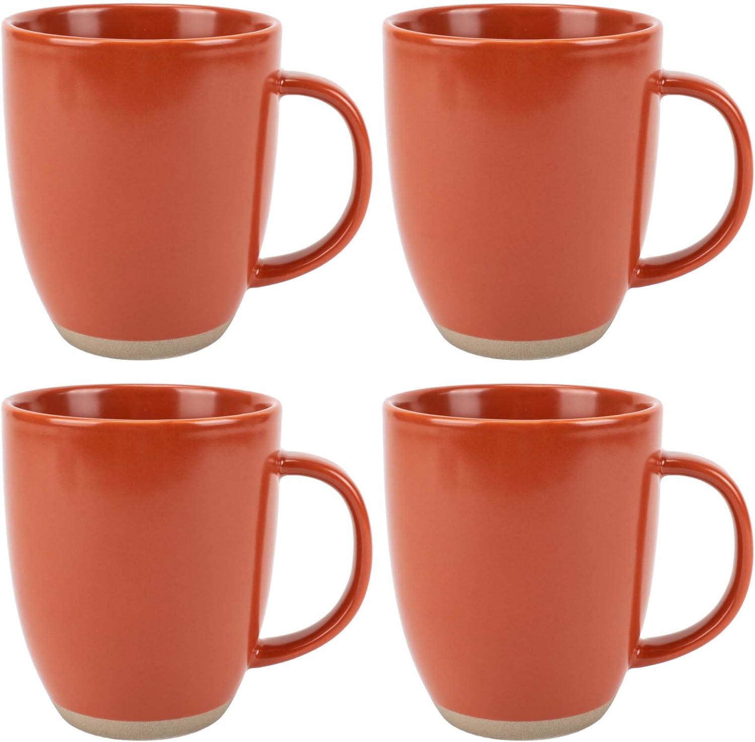 Elanze Designs Juego de 4 tazas de café de cerámica de 13 onzas con fondo de arcilla cruda, color rojo óxido