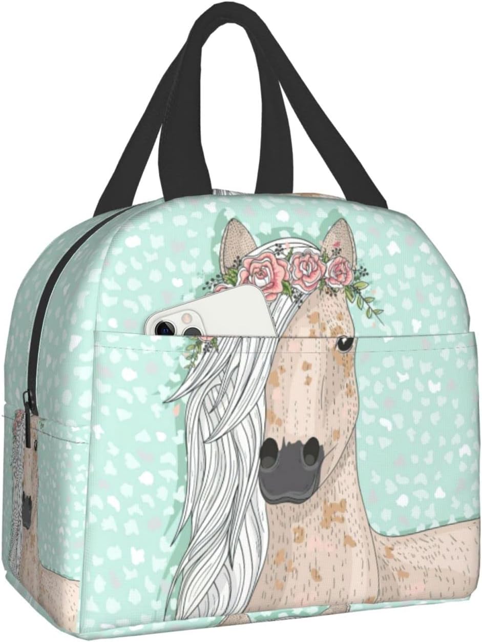 Bolsas de almuerzo para mujer, con aislamiento térmico y reutilizable, con diseño de caballo, bolsa de almuerzo para el trabajo, picnic al aire