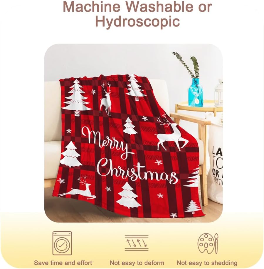 Manta de Navidad a cuadros rojos, manta de Navidad para sofá, cama, suave, acogedora, ligera, mullida, de forro polar, decorativa, 50 x 60-01