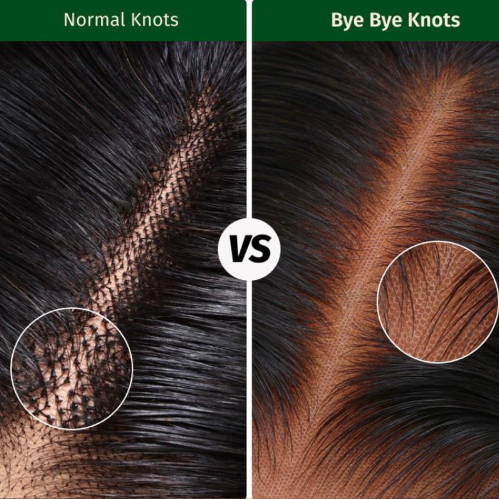 KLAIYI Bye Bye Knots 7×5 pre corte encaje peluca sin pegamento 16 pulgadas
