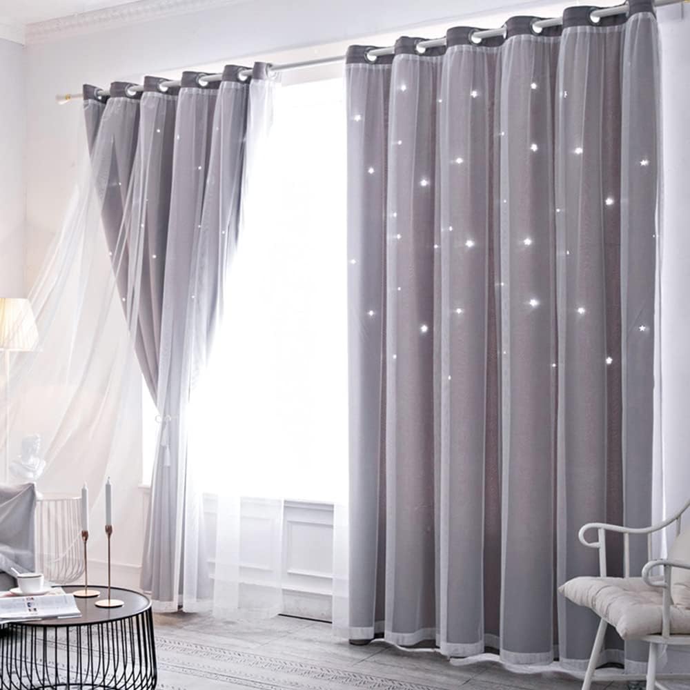 Tongcan Cortinas opacas con diseño de estrellas para dormitorio de niños, cortinas con ojales en la parte superior, para cuarto de bebé, sala de