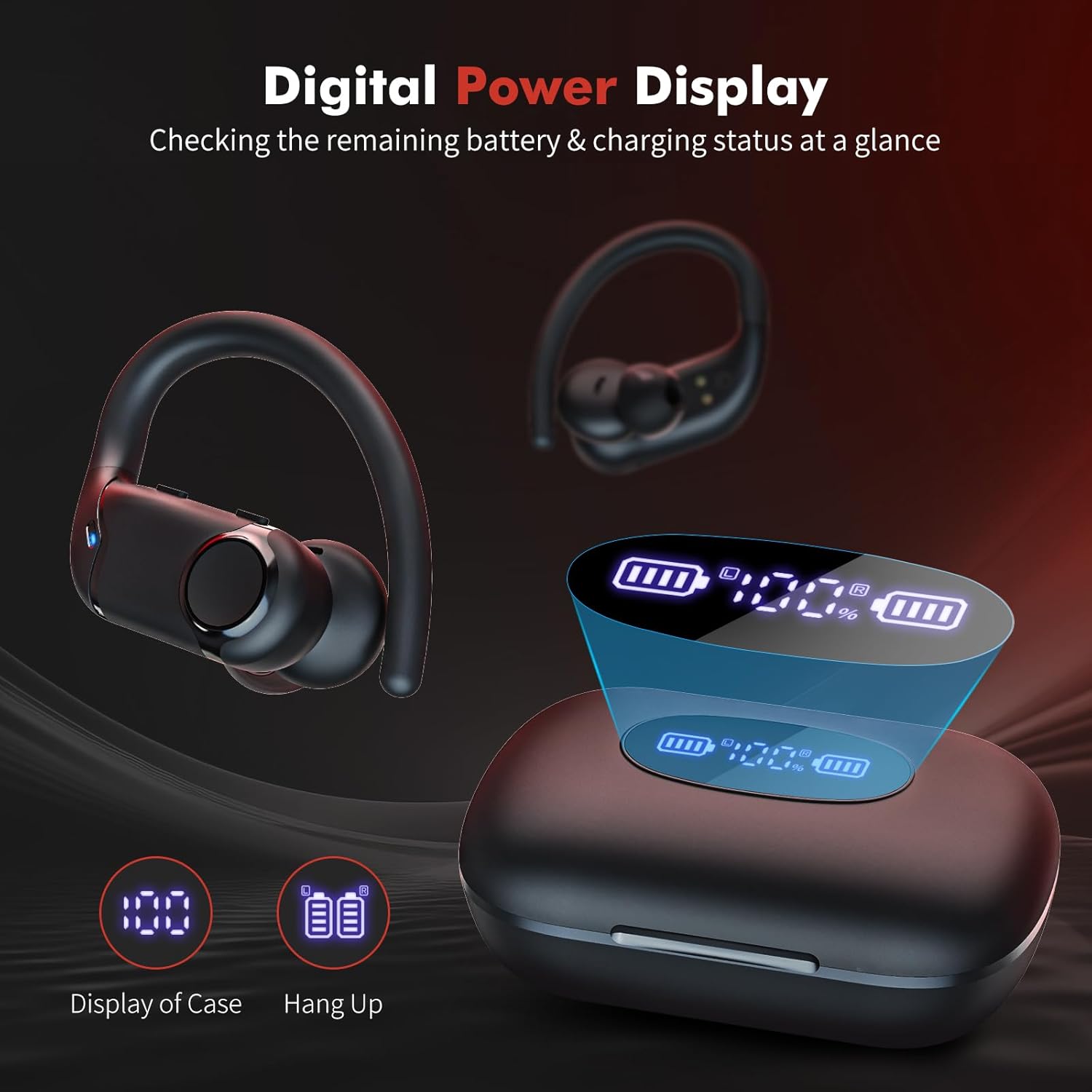 Auriculares inalámbricos Bluetooth de reproducción de 80 horas con estuche de carga inalámbrica y pantalla de alimentación dual Auriculares estéreo