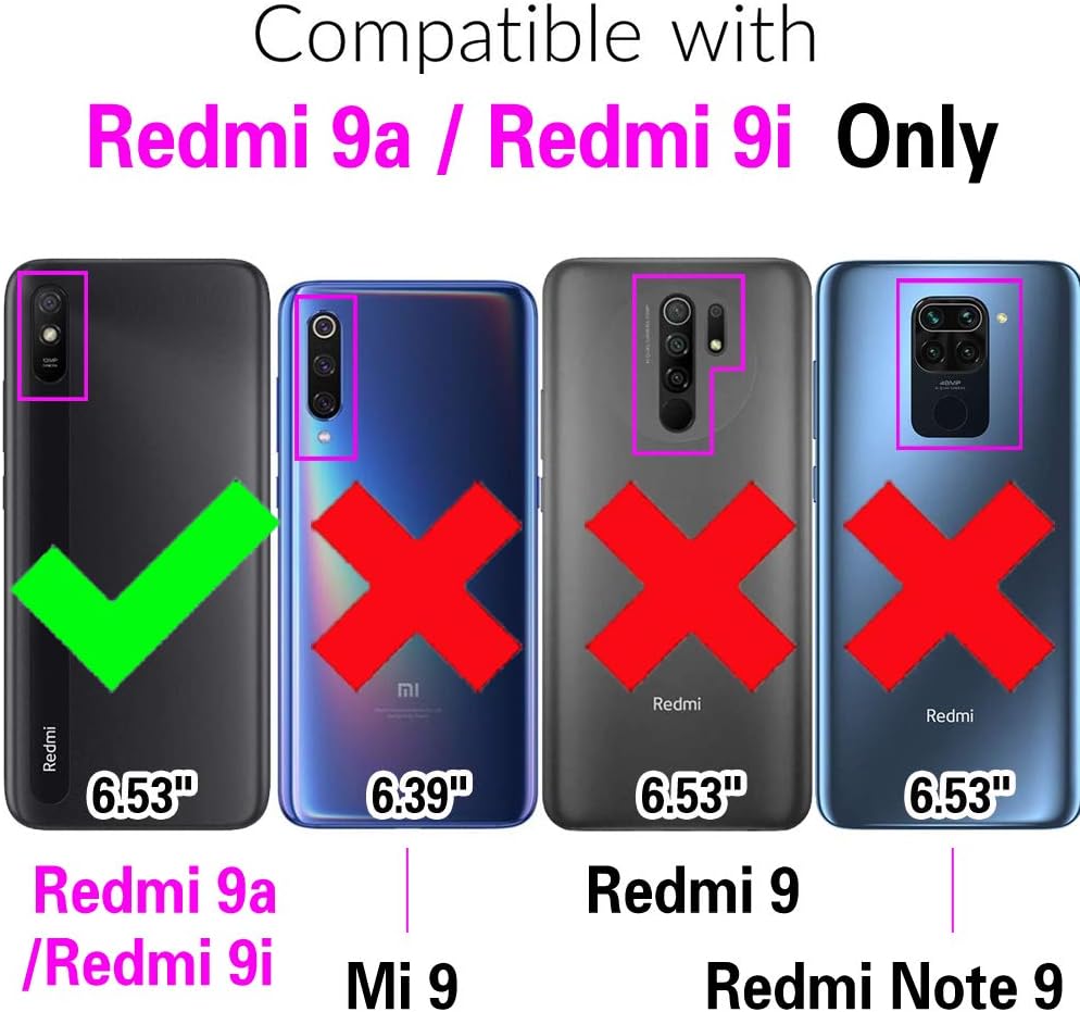 Asuwish Compatible con Xiaomi Redmi 9A Redme 9i Funda tipo cartera y protector de pantalla de vidrio templado, soporte de cuero con tapa para