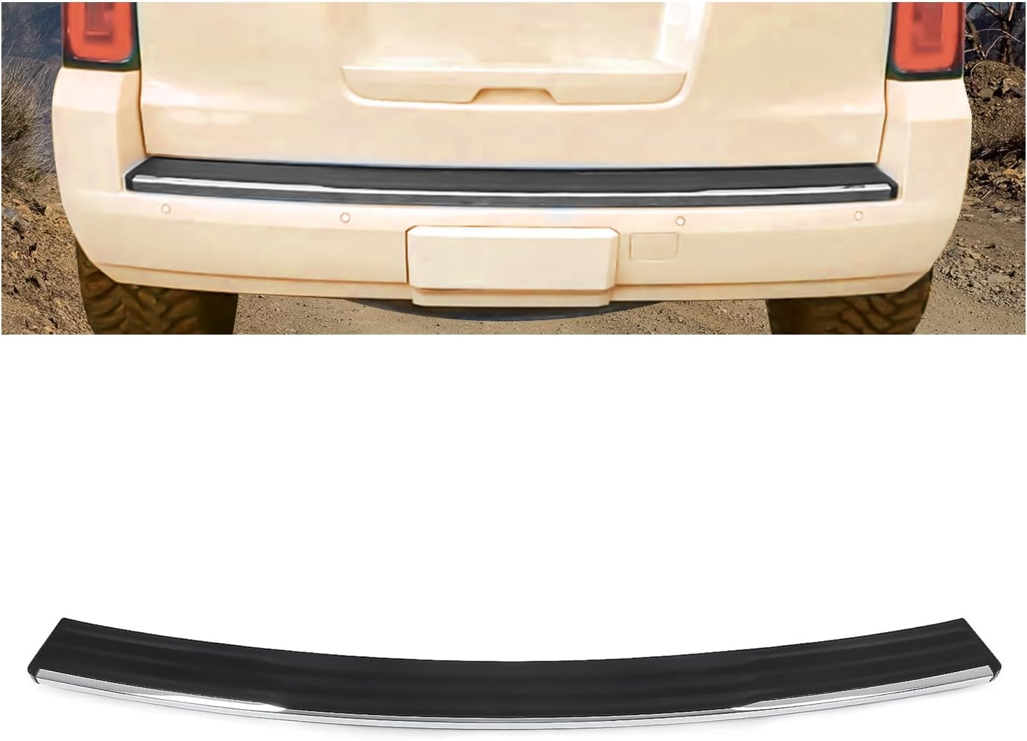 KUAFU Almohadilla de paso de parachoques trasero con tira chapada compatible con Chevy Chevrolet Suburban 3500 HD Tahoe GMC Yukon XL 2015-2020