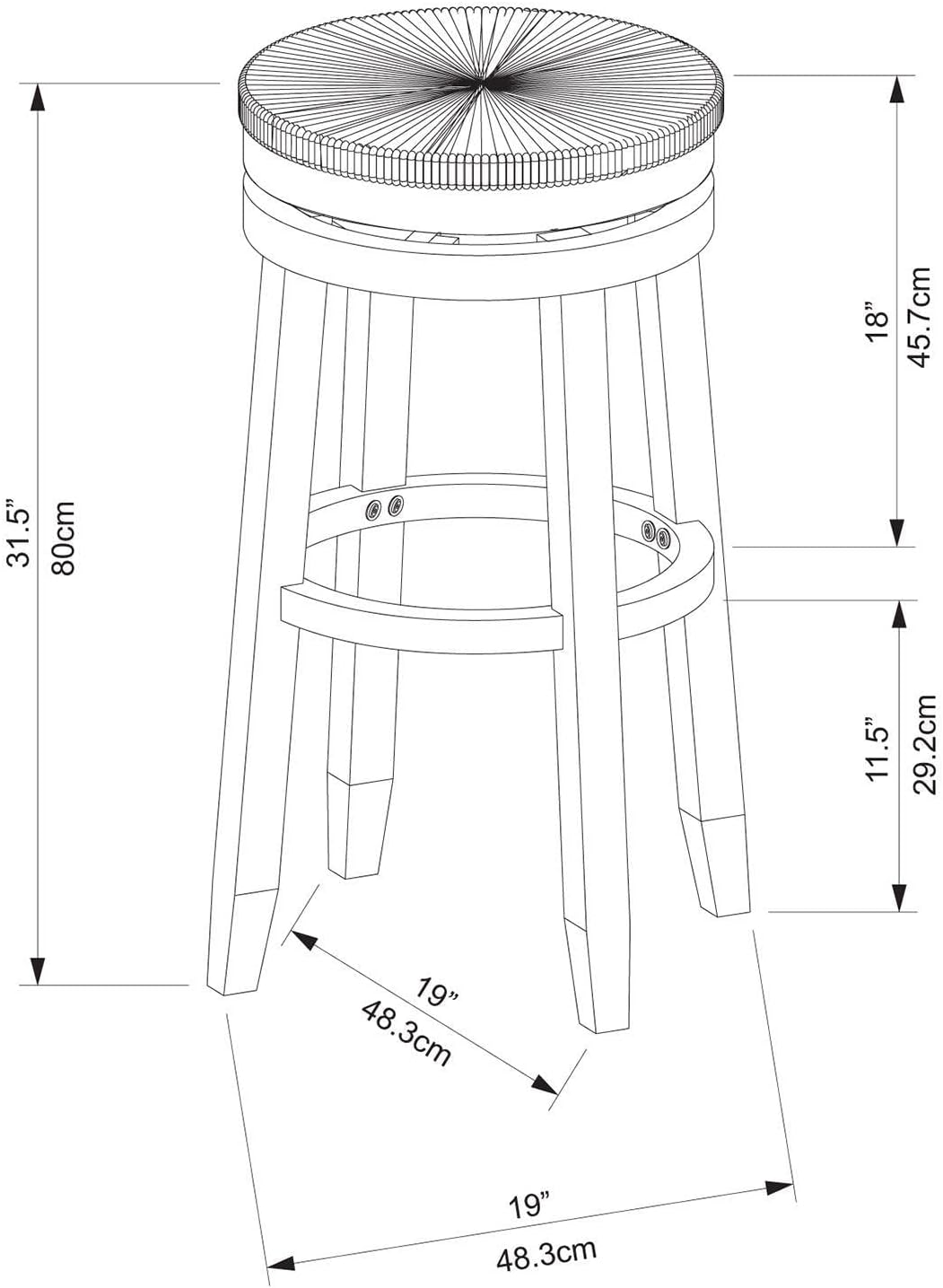Powell Furniture Linon Morgan – Taburete giratorio de madera de 31.6 pulgadas, color blanco