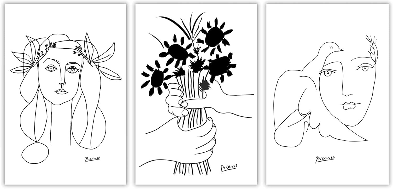Picasso Line Art Dibujo Lienzo Impresiones Artísticas Bocetos Mujer Ramo de Paz Pintura Póster Minimalista Arte de Pared Decoración de Pared del