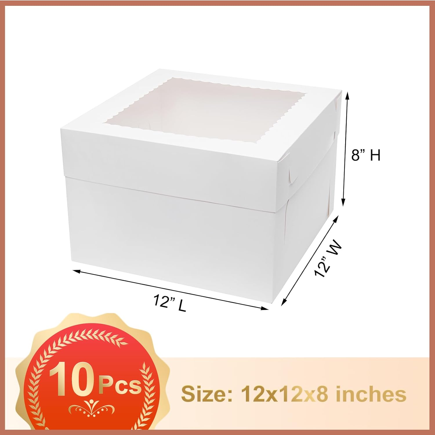10 cajas para pasteles de 12 pulgadas, 12 x 12 x 8 pulgadas de alto, cajas para tartas de nivel con ventana, recipientes desechables para tartas con