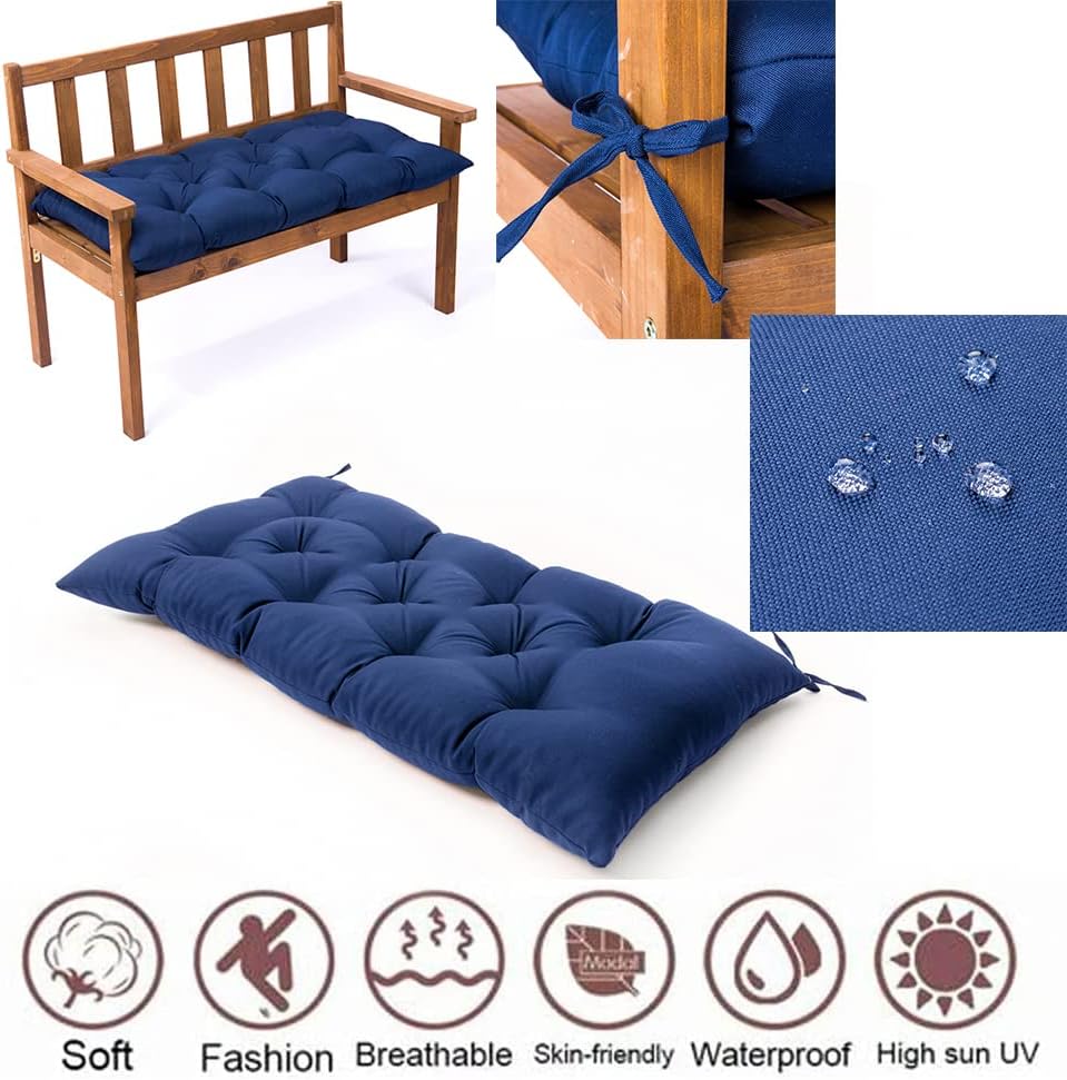 Cojines de asiento impermeables para sofá biplaza al aire libre, cojín copetudo para asiento de banco (47.2 x 19.7 pulgadas, azul marino)