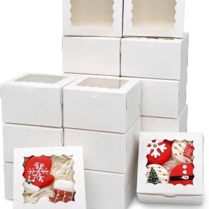 XINHPKGG 50 cajas de galletas de 4 x 4 x 2.5 pulgadas cajas de panadería con ventana, cajas de golosinas, cajas de fresas cubiertas de chocolate, XINHPKGG 50 cajas de galletas de 4 x 4 x 2.5 pulgadas cajas de panadería con ventana, cajas de golosinas, cajas de fresas cubiertas de chocolate,