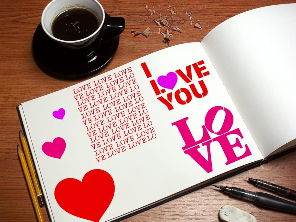 Stencil1 Juego de 4 plantillas de amor, corazones  Atractivas y duraderas plantillas reutilizables de calidad para pintar  Crea plantillas de