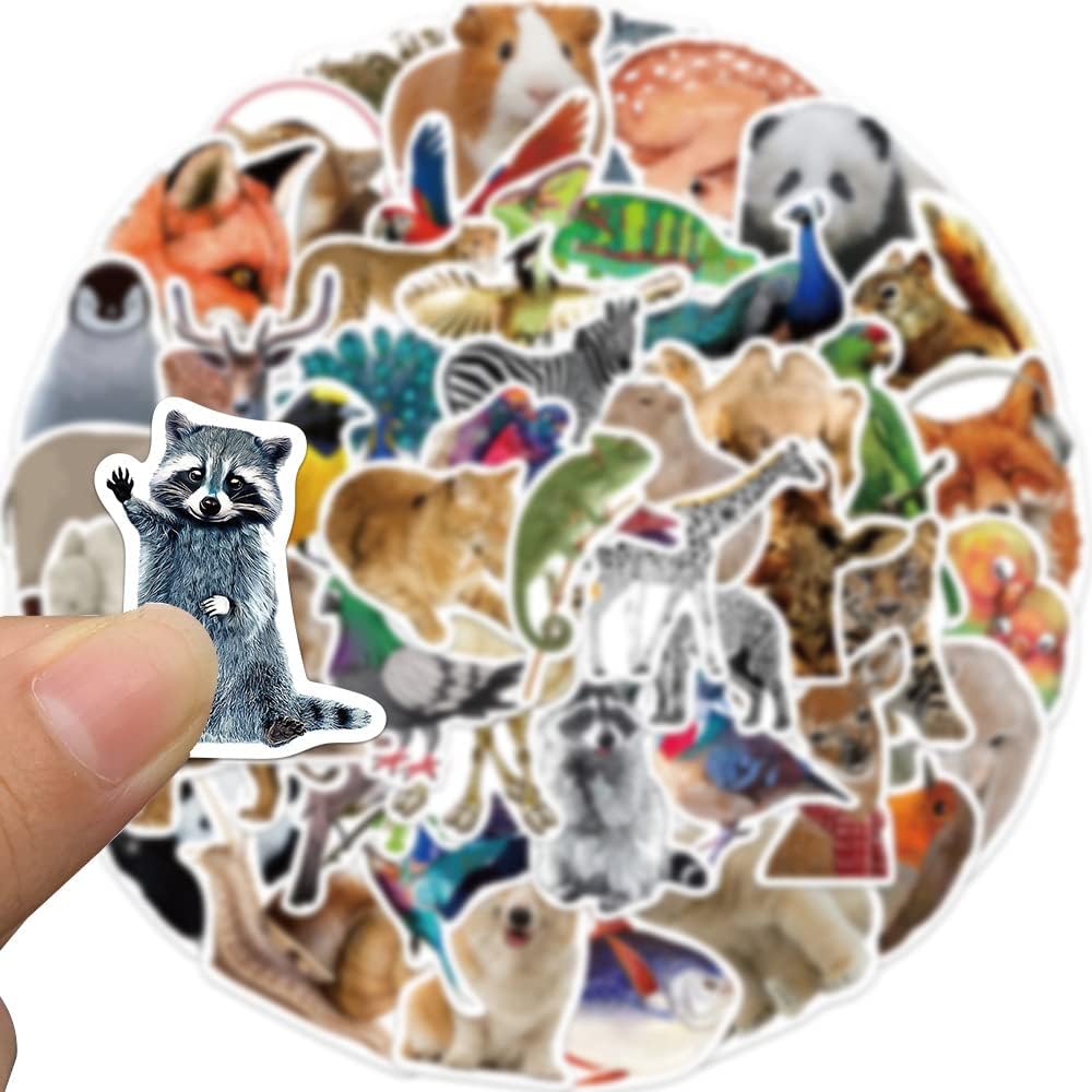 Calcomanías de animales bonitos, calcomanías de animales del zoológico, 50 calcomanías de vinilo impermeable de FDCcX para botellas de agua, laptop,