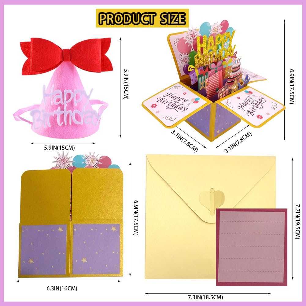 HDMGCR Tarjeta desplegable de feliz cumpleaños para mujeres y hombres, divertida caja de felicitación 3D de cumpleaños con sobres, etiqueta de notas