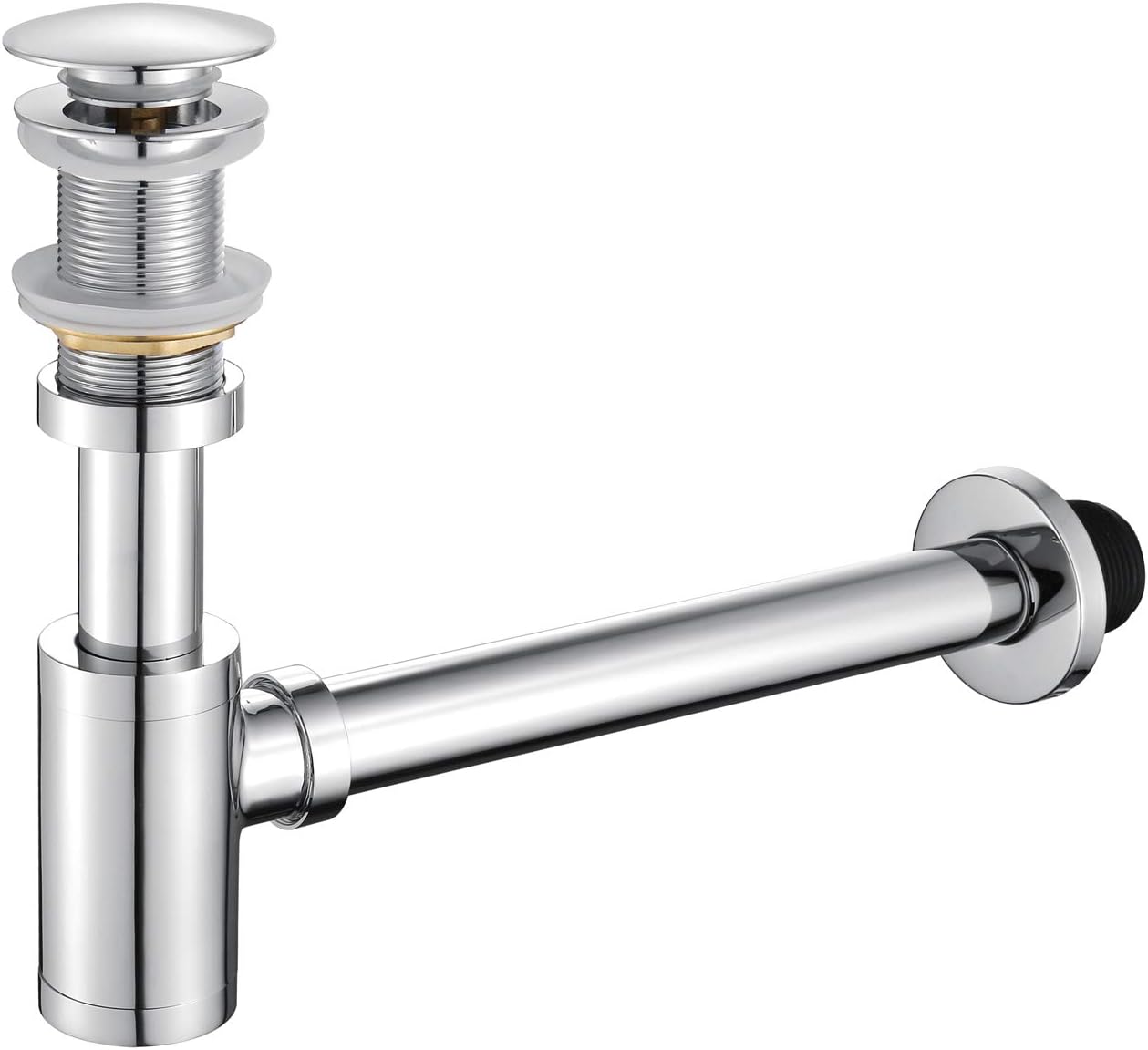 Juego completo de tapones para fregadero de baño, trampa en forma de P, ajustable, 1-14, trampa para botellas, de latón macizo, tubo y tapón de