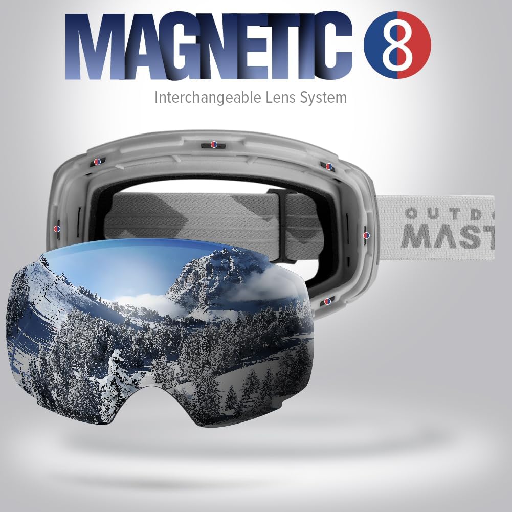 OutdoorMaster PRO – Gafas de protección para esquiar y para la nieve con lentes intercambiables, sin marco y con protección UV400 del 100%, para