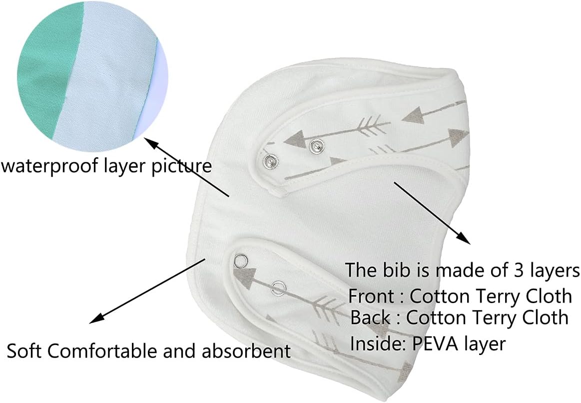 Maiwa Baberos impermeables de tela de rizo para bebé con broches para recién nacido, baba y dentición para bebé