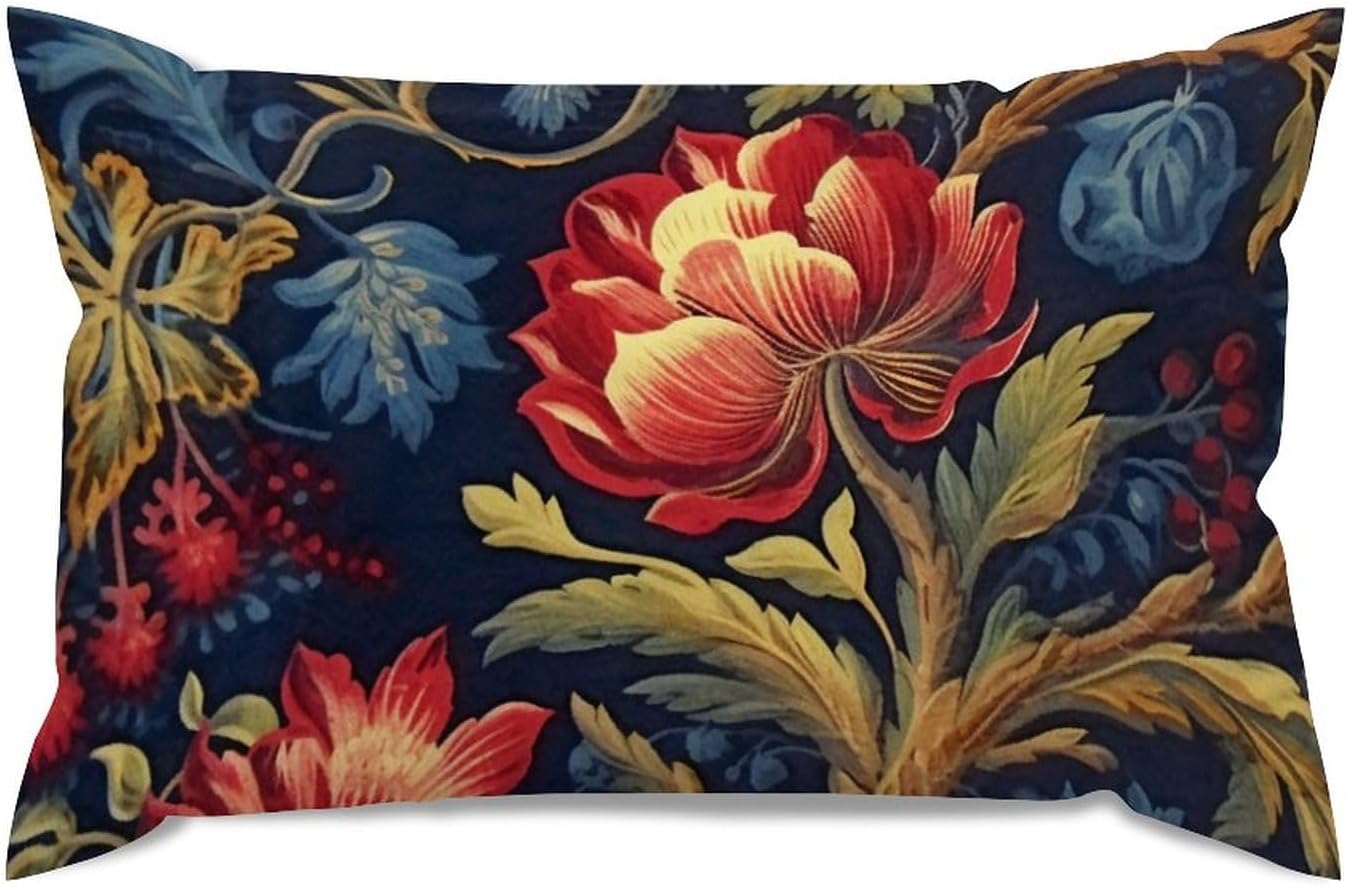 ArogGeld Fundas de cojín lumbares estilo chinoiserie, almohadas florales azul marino y rojo, botánico, borgoña, dorado, verde oliva, para