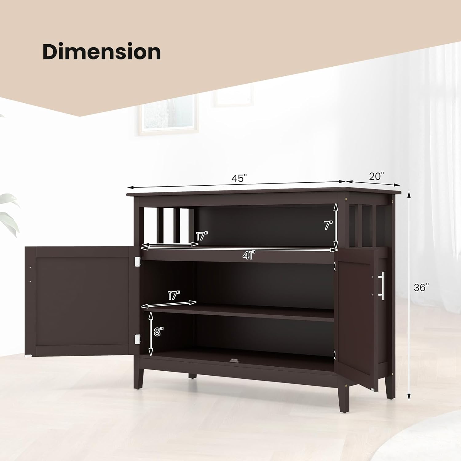 LOKO Armario de buffet con almacenamiento, armario de cocina independiente con estante ajustable, mesa consola de aparador de almacenamiento, 45 x