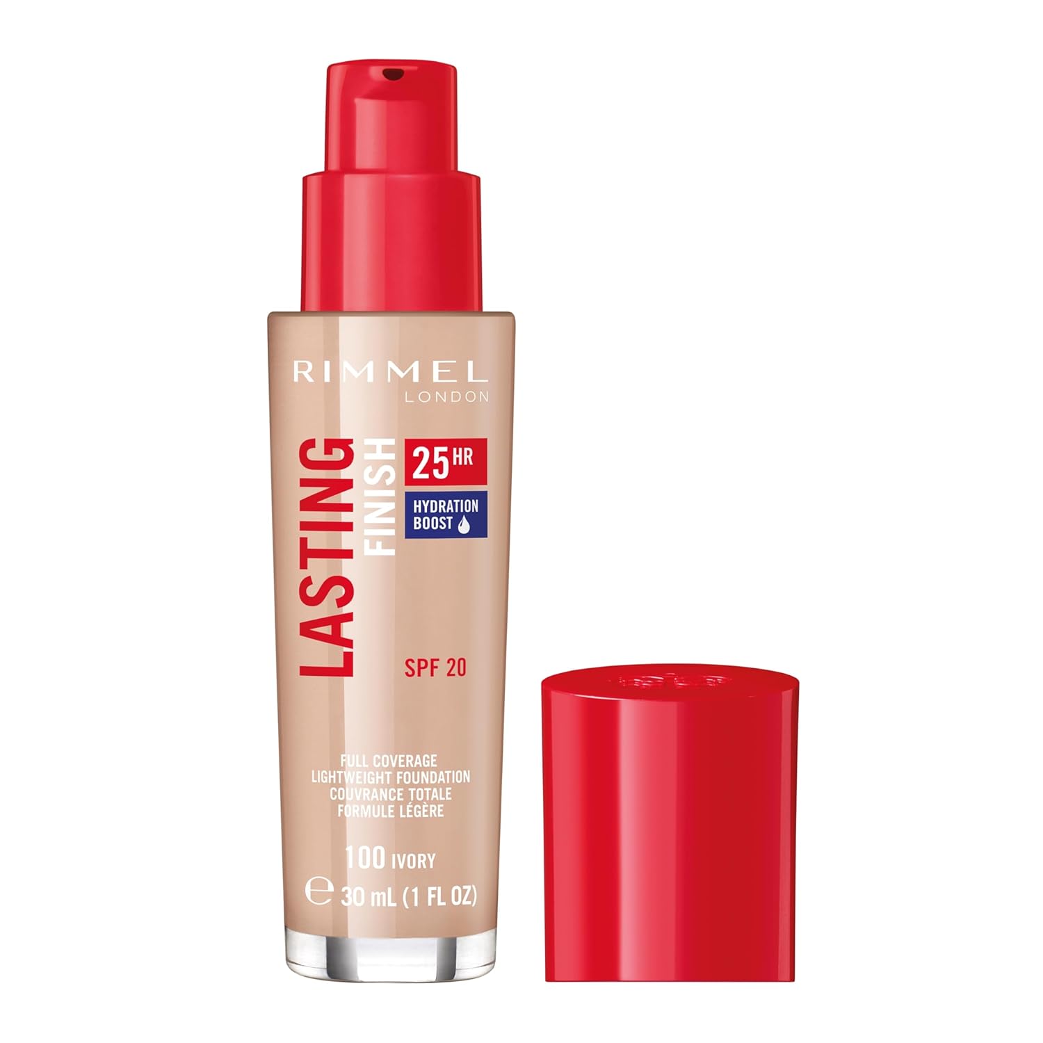 Rimmel London Lasting Finish 25HR  100 Ivory  base, 25 horas de uso, cobertura completa, impermeable, 1 onza
