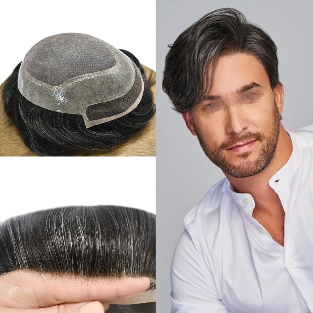 Hair Wonders Tupé para hombre Mono Toupee para hombre, sistema de cabello de línea capilar de encaje para hombres, piezas de cabello, nudos