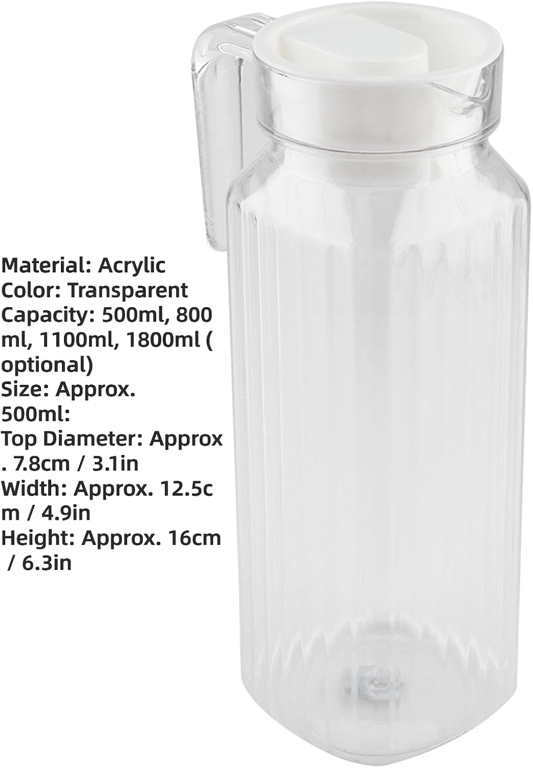 Yctze – Jarra pequeña de vidrio transparente de acrílico, botella de jugo a rayas, agua fría, con tapa para bar y hogar (37.2 fl oz)