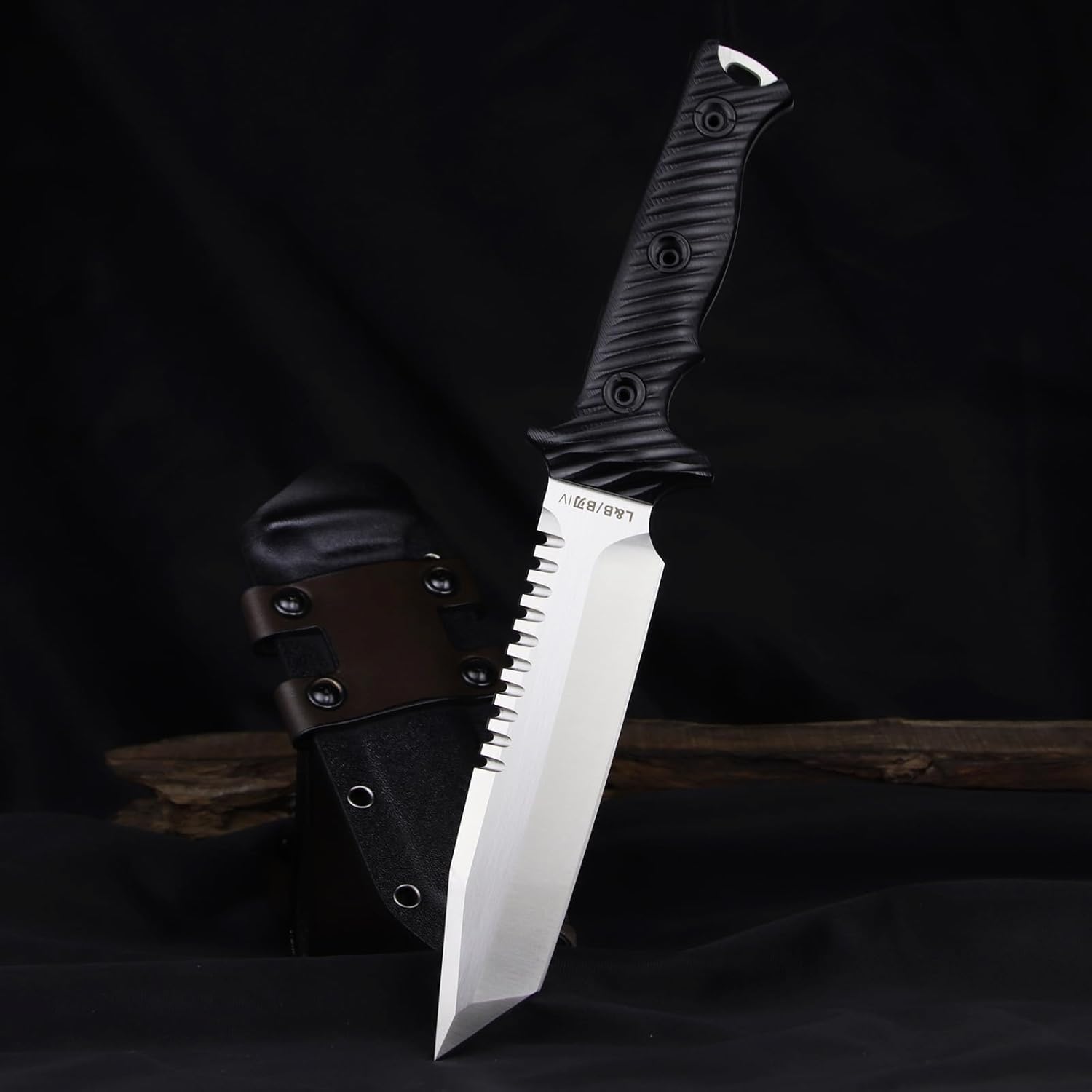 LENGREN Hoja fija táctica de 11.5 pulgadas Full Tang Jungle Primitive Tanto de 11.5 pulgadas, diente dorsal afilado y cuchillo de supervivencia para