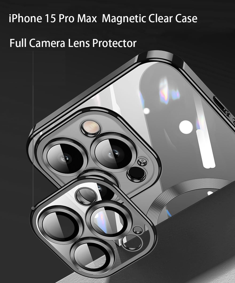 LYZAILHB Funda para iPhone 15 Pro Max compatible con MagSafe Funda completa de protección de lente de cámara transparente para mujeres y hombres,