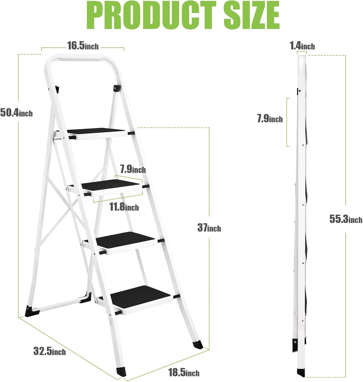 Soctone Escalera plegable de 4 peldaños con pedal antideslizante, escalera ligera de 4 peldaños con pasamanos, capacidad de 330 libras, perfecta