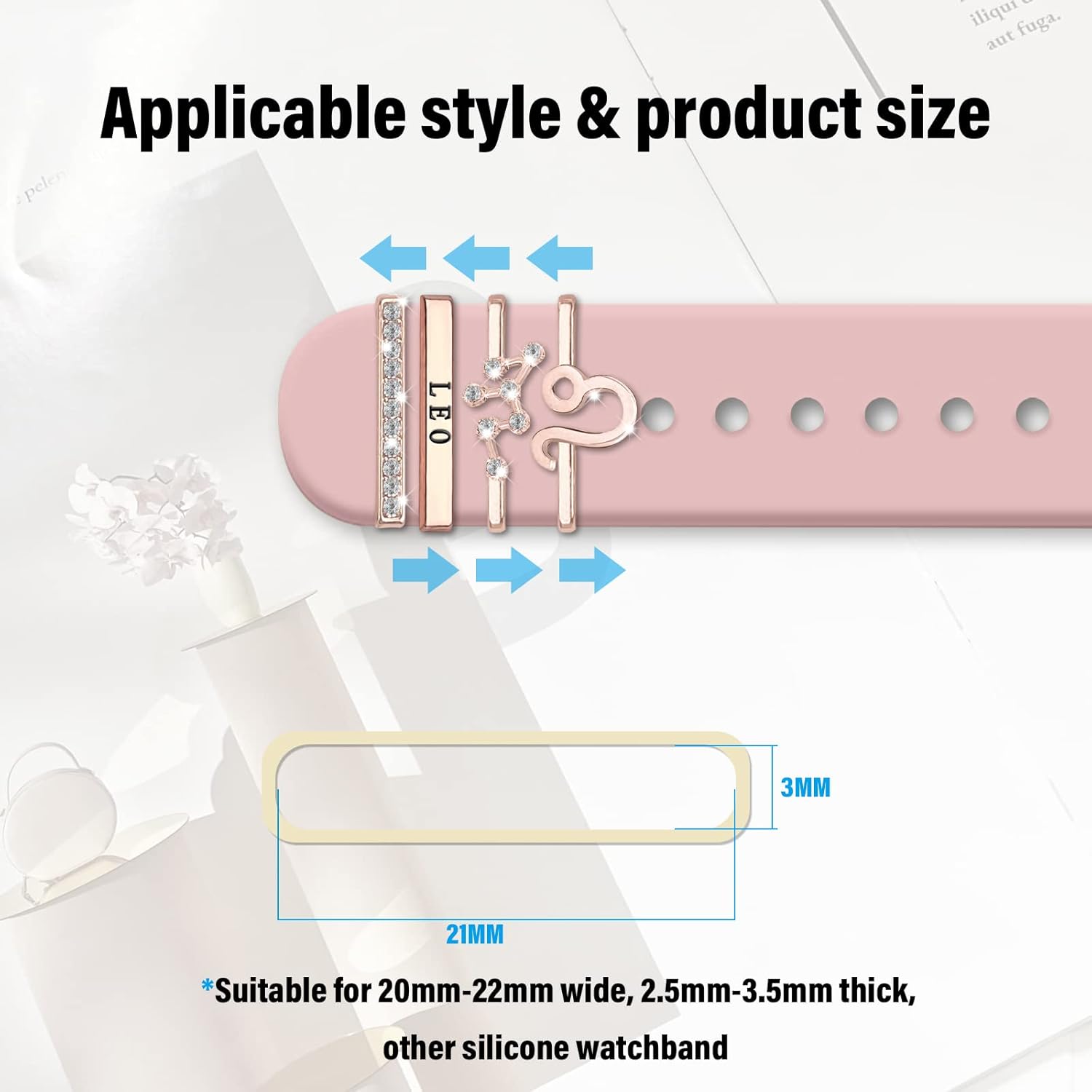 Anillos decorativos de 12 constelaciones compatibles con correas de silicona de Apple Watch de 1.929 in, 1.772 in, 1.732 in, 1.654 in, 1.614 in,