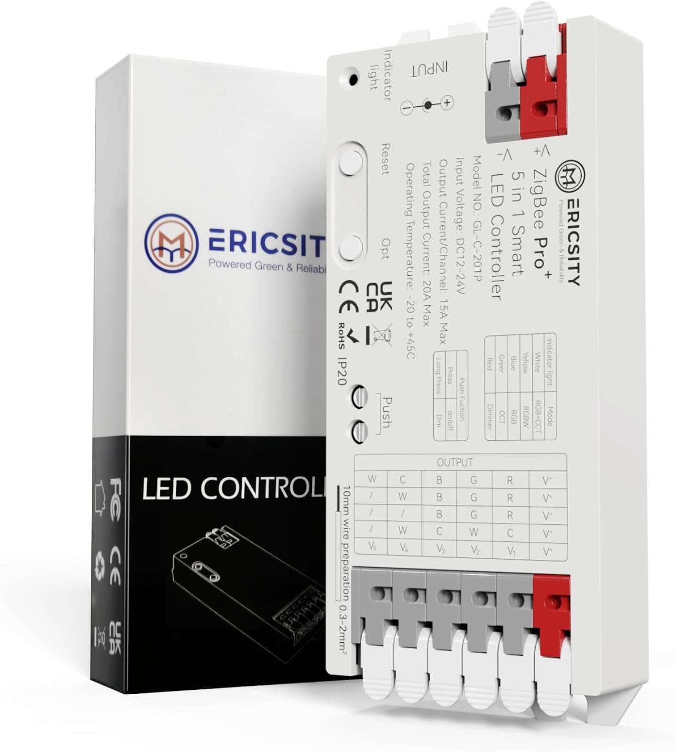 ZigBee 3.0 Pro+ Smart LED Controlador 5 en 1, 2.4GHz WiFi PWM LED Controlador 20A Max DC12-24V Compatible con Alexa Google Home Smart Life Tuya