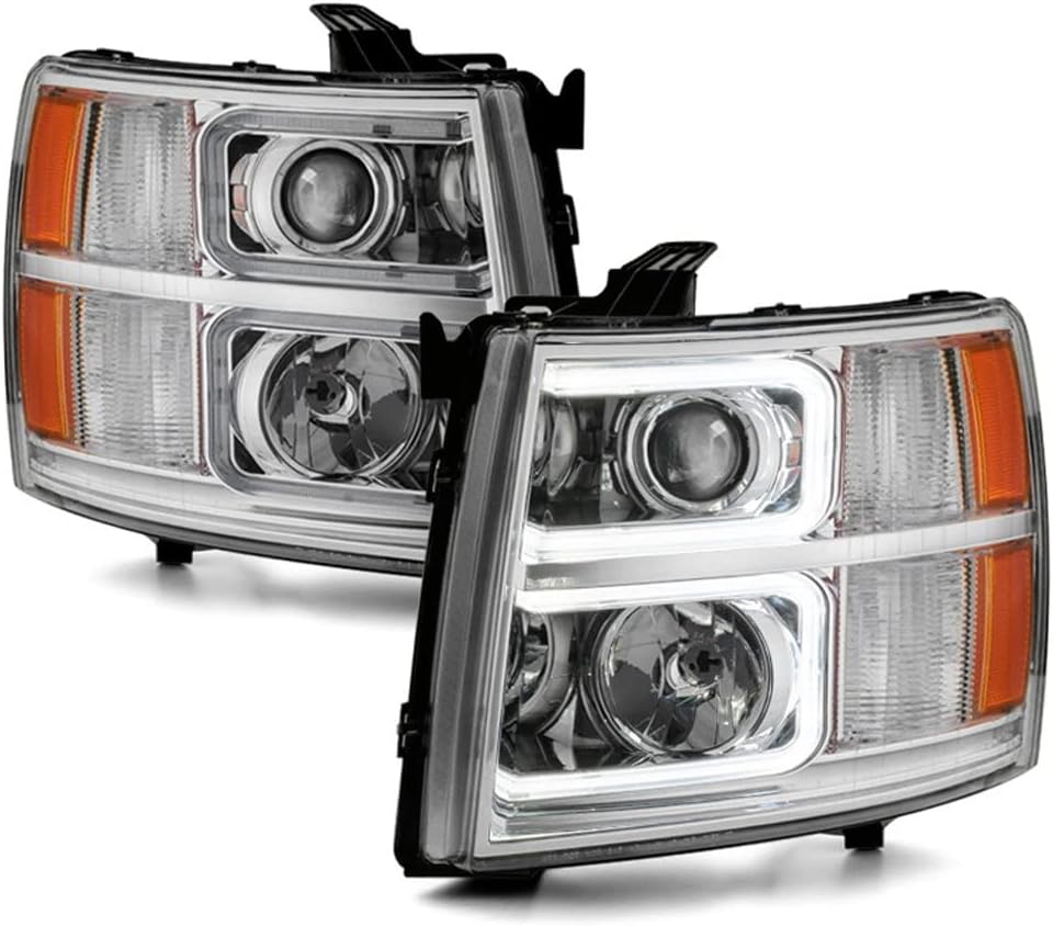 ACANII – Para Chevy Silverado 2007-2013 1500 2500 3500 Cromo LED Tubo Proyector Faros Faros Par Par Izquierdo+Derecho
