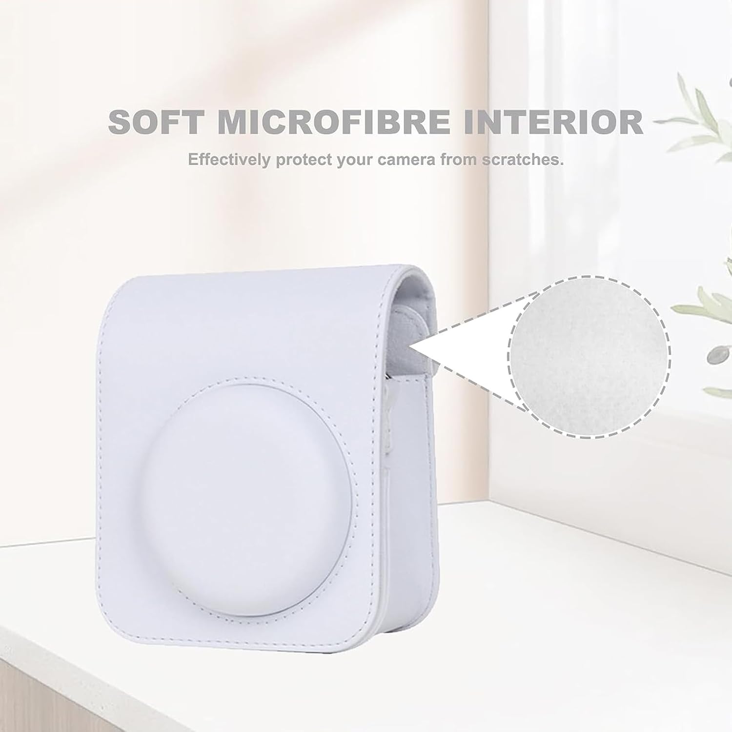 Funda para cámara instantánea Fuji Instax Mini 12 con correa de hombro ajustablemarco de fotos, calcomanía de dibujos animados (blanco arcilla)