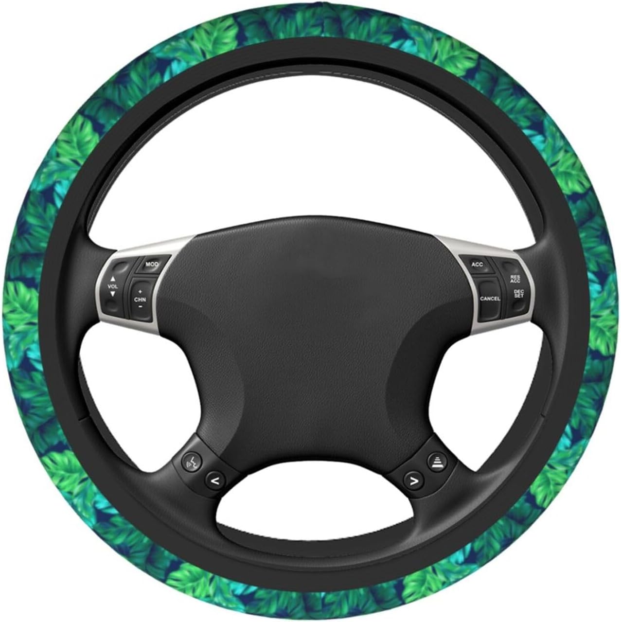 Funda de volante de verano con hojas hawaianas tropicales, diseño de hojas turquesas, accesorios de automóvil, lindos accesorios para mujeres y