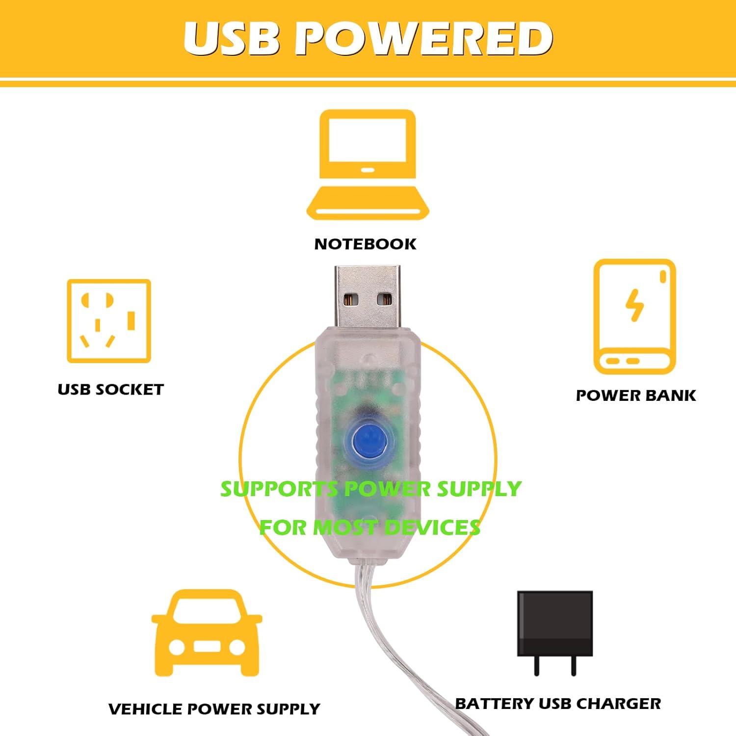 Clmentp Guirnalda de luces LED azules, 33 pies, 100 luces LED alimentadas por USB, con control remoto, 8 modos para decoración interior y exterior
