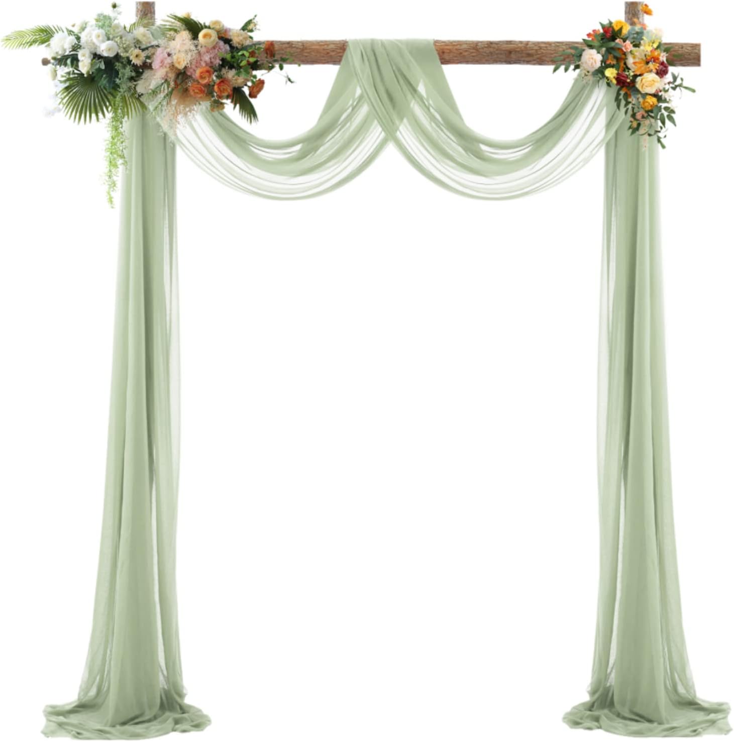 Cortinas de arco de boda verde salvia, tela drapeada de arco de boda para ceremonia, fiesta, cortinas de techo de 6 yardas