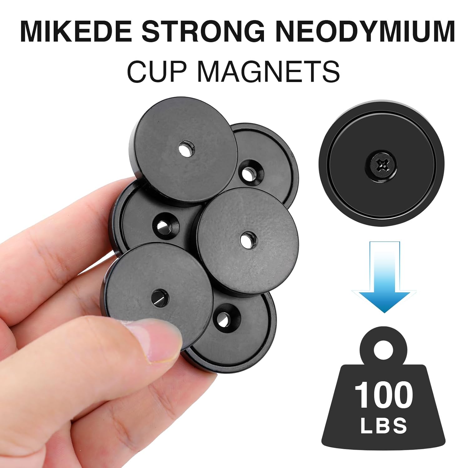 MIKEDE Imanes fuertes con agujero, 100 libras + imanes de neodimio resistentes con tornillo inoxidable para montaje en pared, imanes de base redonda