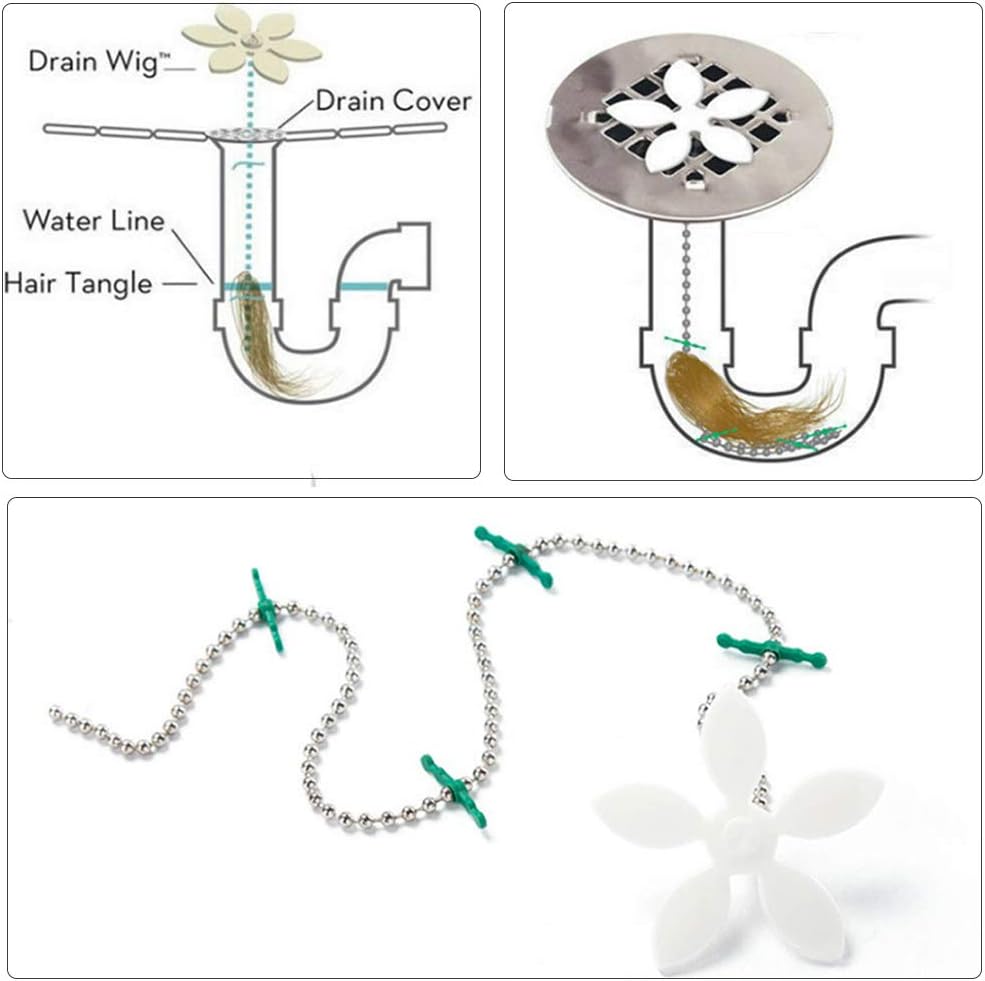 Paquete de 12 cadenas de limpieza de cabello para drenaje, cadena de limpieza de cabello, gancho para bañera, fregaderos, protectores de drenaje