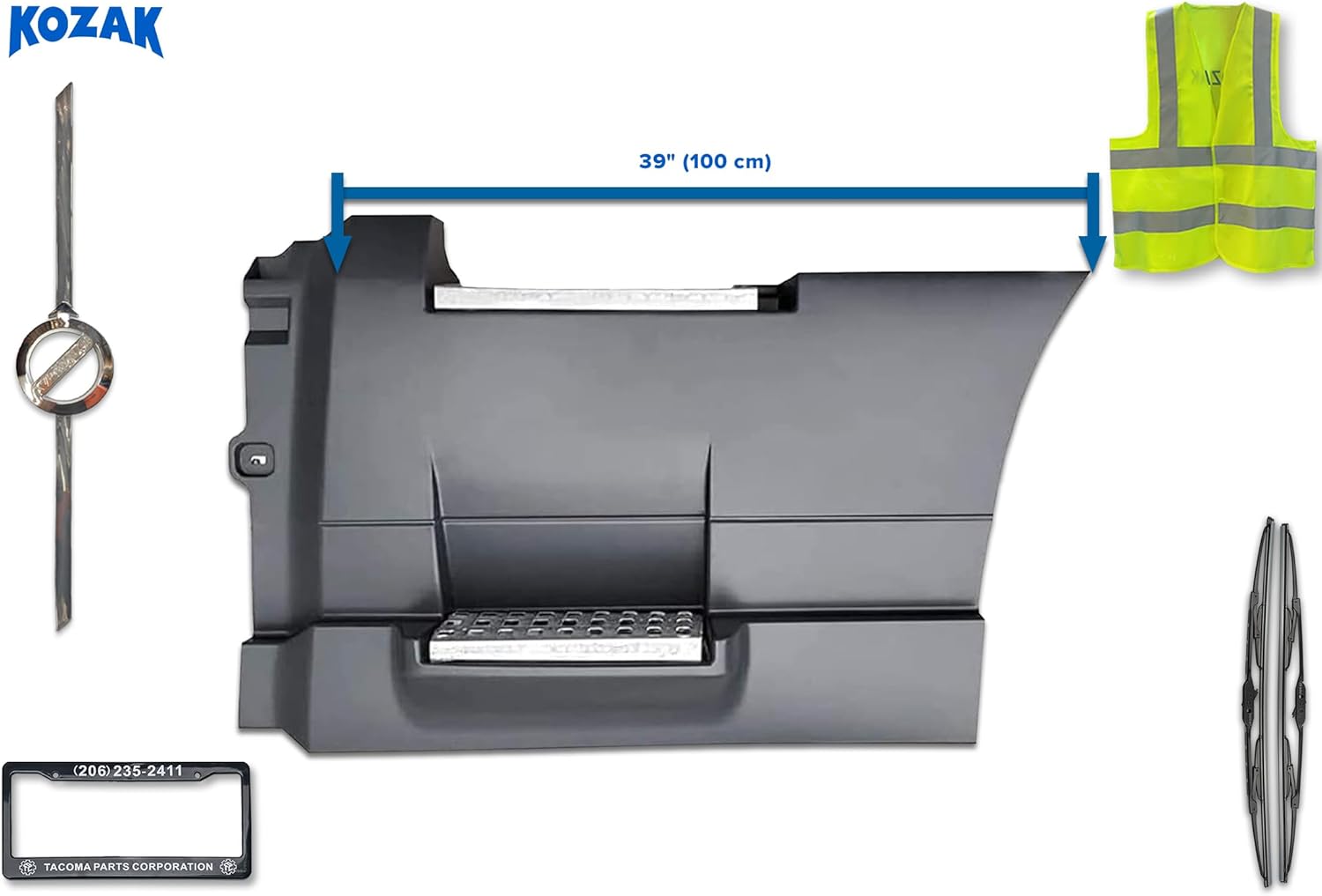 Kozak Panel de carenado lateral trasero de repuesto para lado izquierdo del conductor 37″ (95 cm) con escalones y marco Compatible con el logotipo