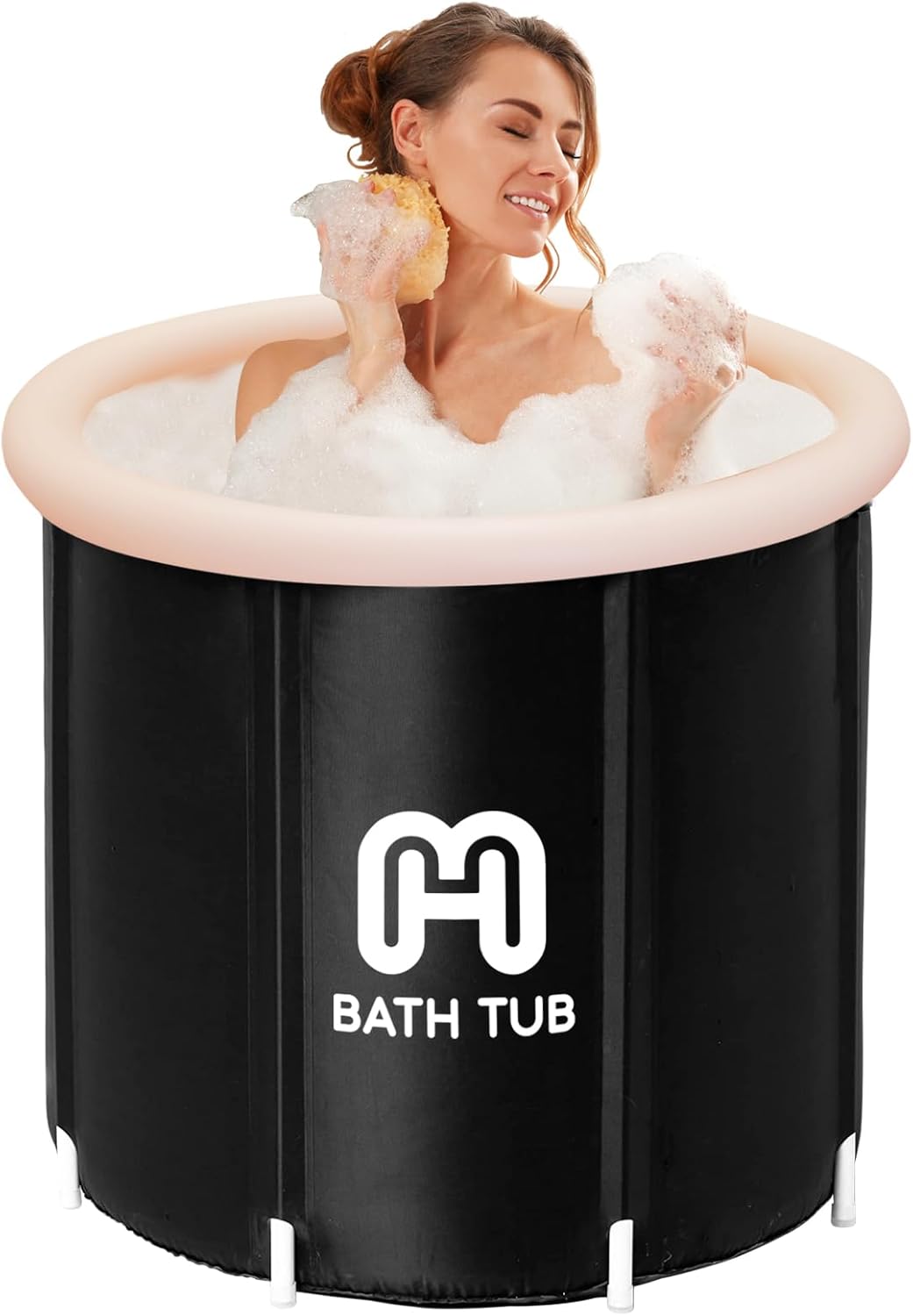 Bañera plegable portátil para adultos, bañera de hidromasaje, bañera plegable independiente, bañera de hidromasaje con cojín (29.5 x 29.5 x 29.5