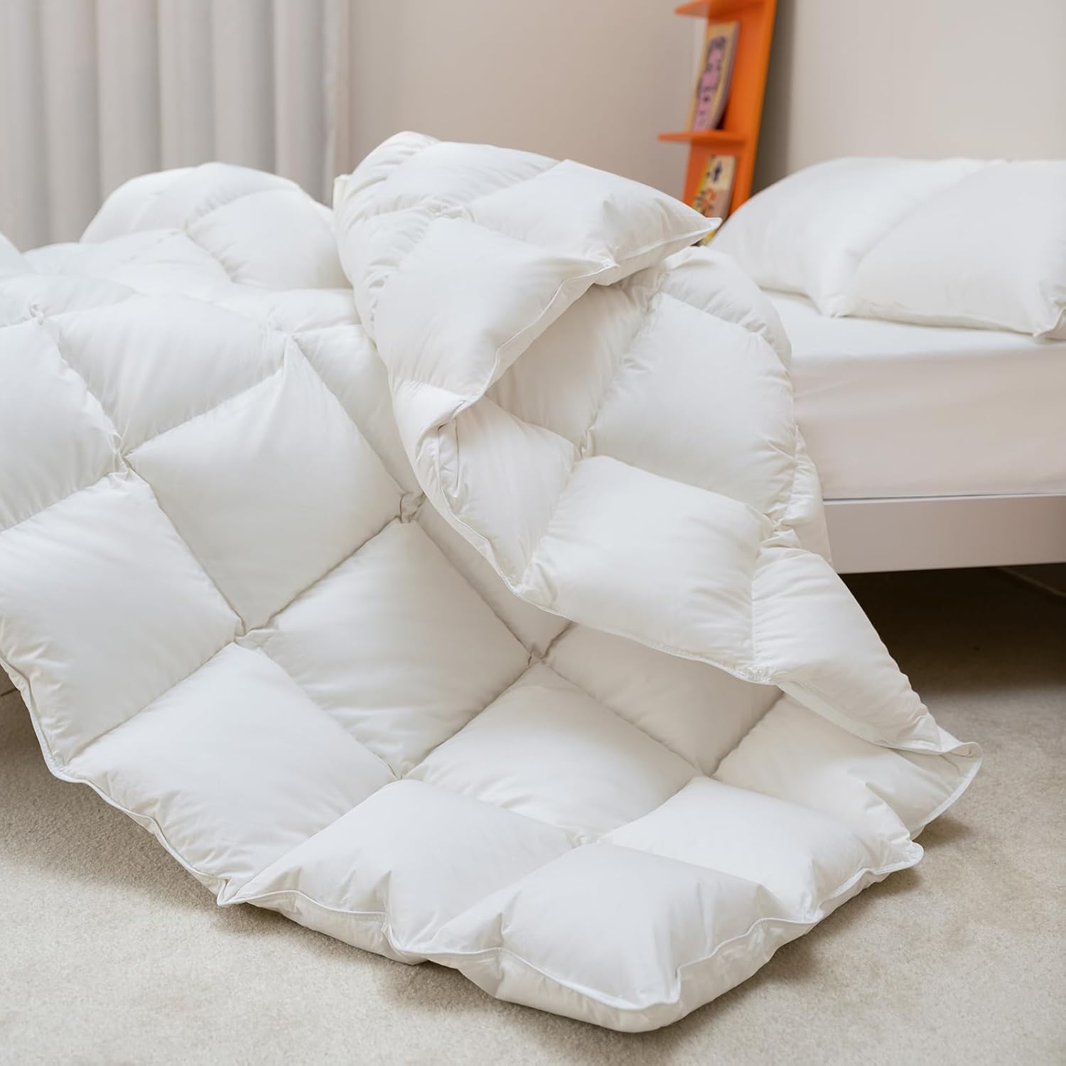 Edredón de plumas tamaño King, edredón de cama pesado blanco sólido, relleno de plumas y plumón, relleno de edredón de invierno extra esponjoso con