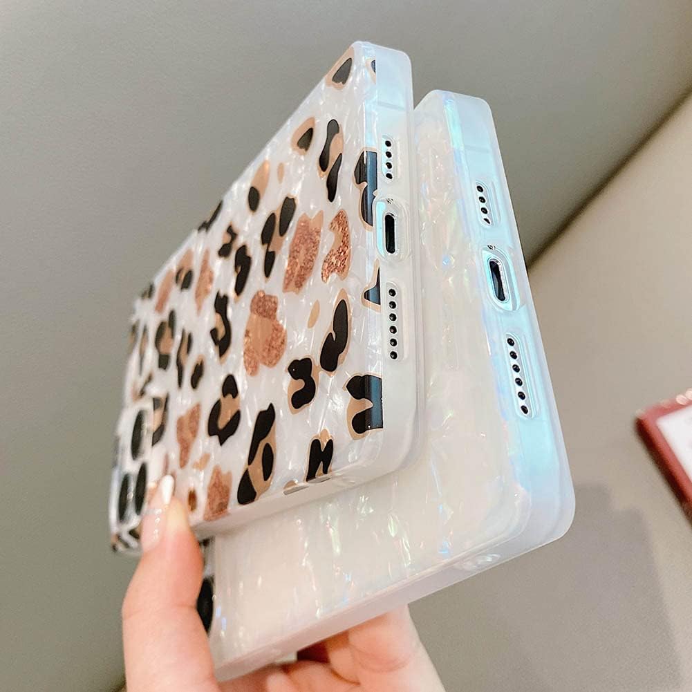 KERZZIL Funda rectangular de lujo compatible con iPhone 12 Pro Max, funda delgada con purpurina brillante, patrón de perla de poliuretano