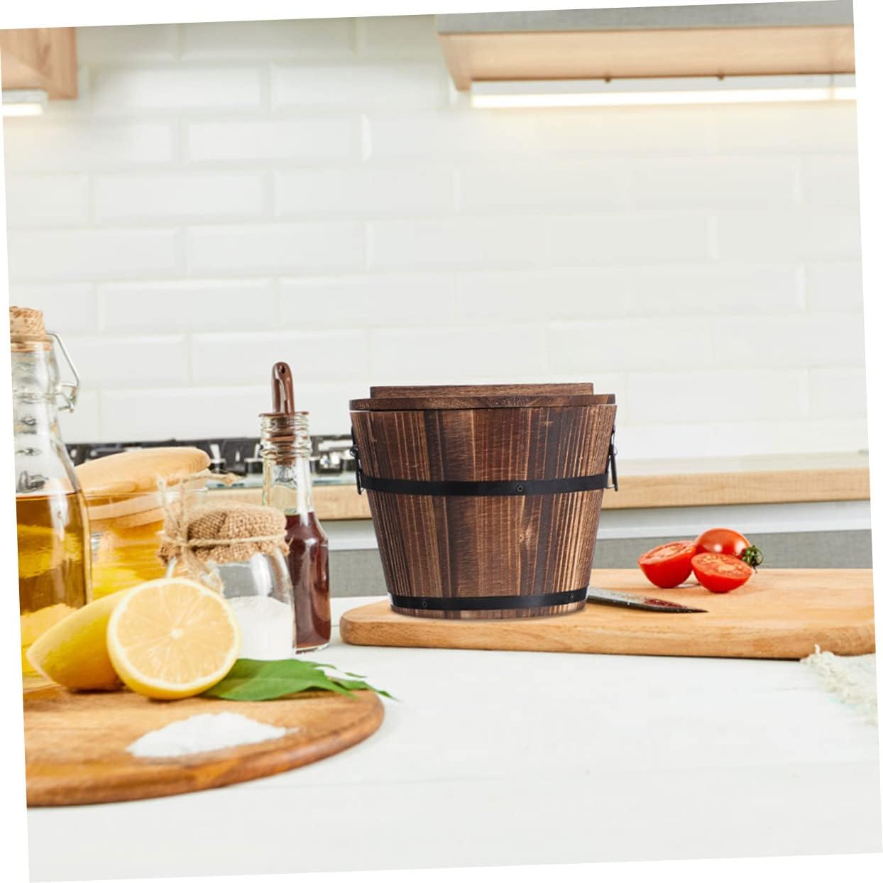 Cubo de almacenamiento de alimentos Bandeja de madera para servir bandeja redonda para servir Bandeja de herramientas Bandeja de madera con tapa