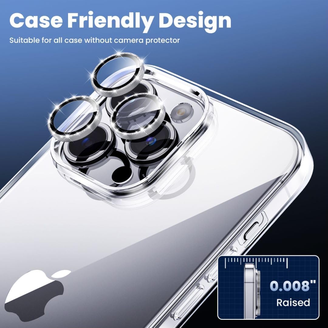 Hoerrye Paquete de 6 + 2 protectores de lente de cámara para iPhone 15 Pro y iPhone 15 Pro Max, protector de pantalla de vidrio Ultra-HD compatible
