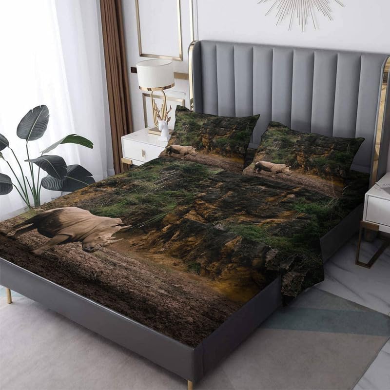 Rhino Sábanas tamaño Queen  Juegos de sábanas y fundas de almohada de paisaje  Lujosa 100% microfibra, estampado de alta cantidad de hilos, sábana