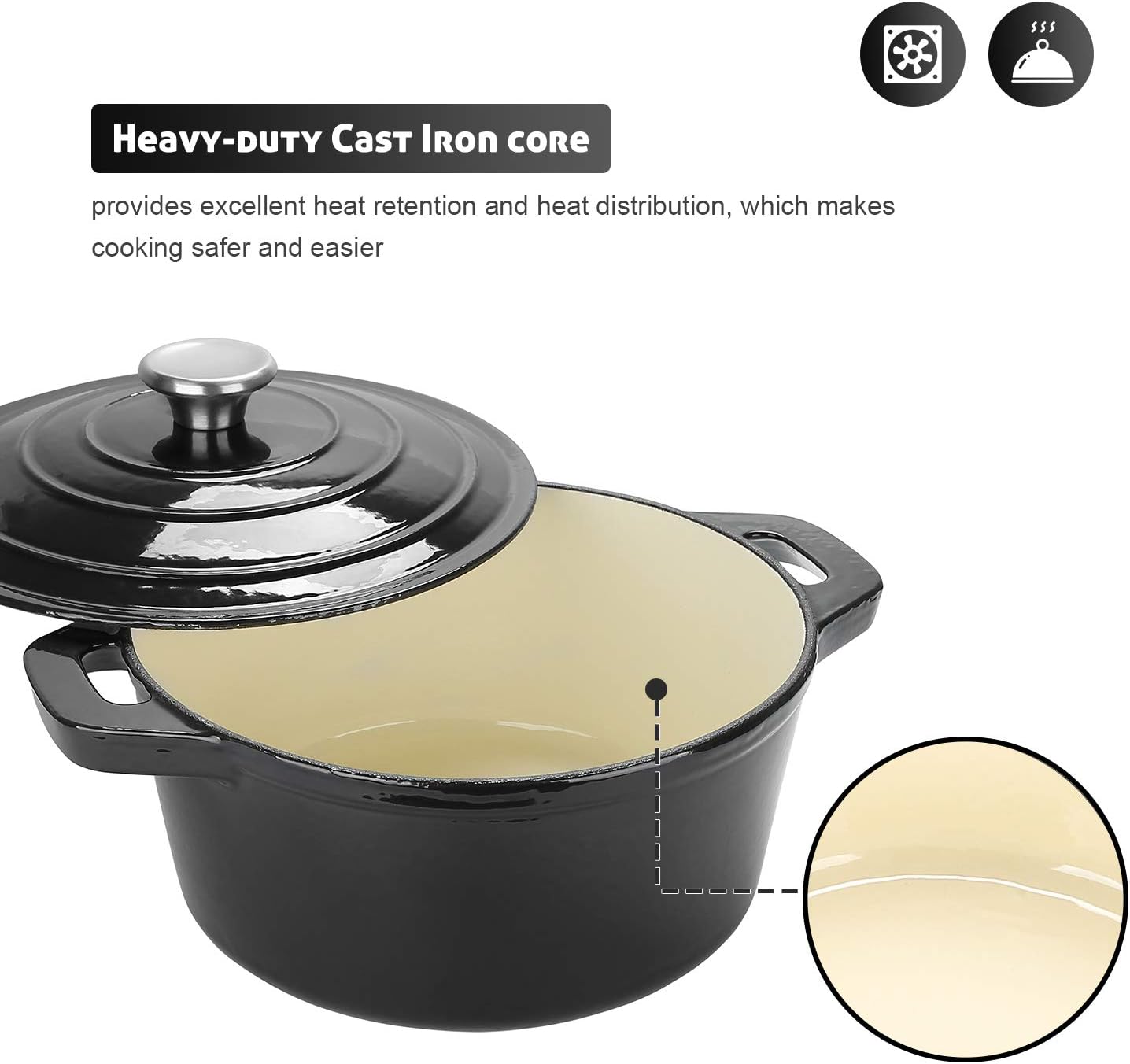 Puricon – Horno holandés de hierro fundido, esmaltado, de 5.5 cuartos de galón (5.2 litros), esmalte cerámico, redondo