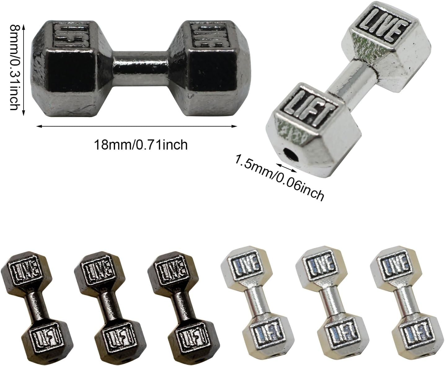 Honbay 50 dijes de aleación para mancuernas colgantes, mini, equipo de fitness, cuentas espaciadoras para aretes, collares, pulseras, llaveros,
